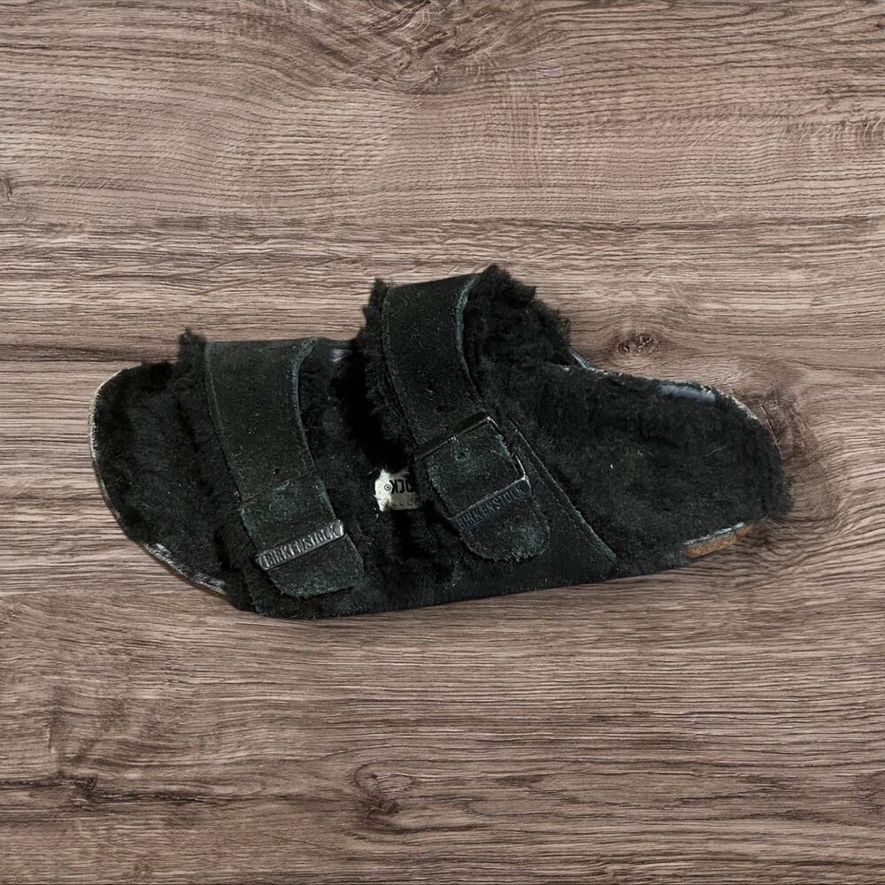 Birkenstock Black Shearling Suede Leather Slides Slip On Shoes Women’s Size 36